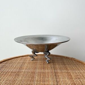 Vintage Silver Metal Pewter Zig Zag Leg Serving Bowl Decor